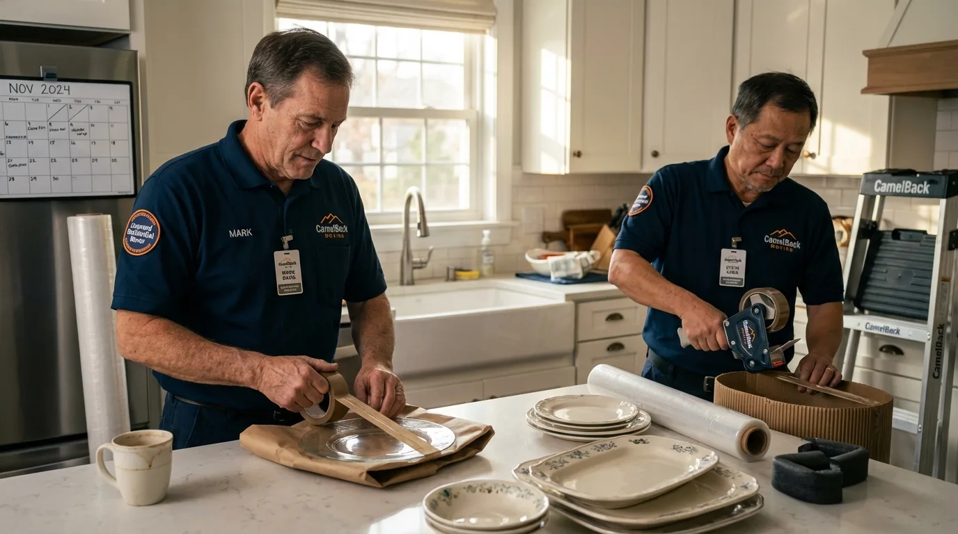 Professional crew packing kitchen dishware in Emigsville, PA